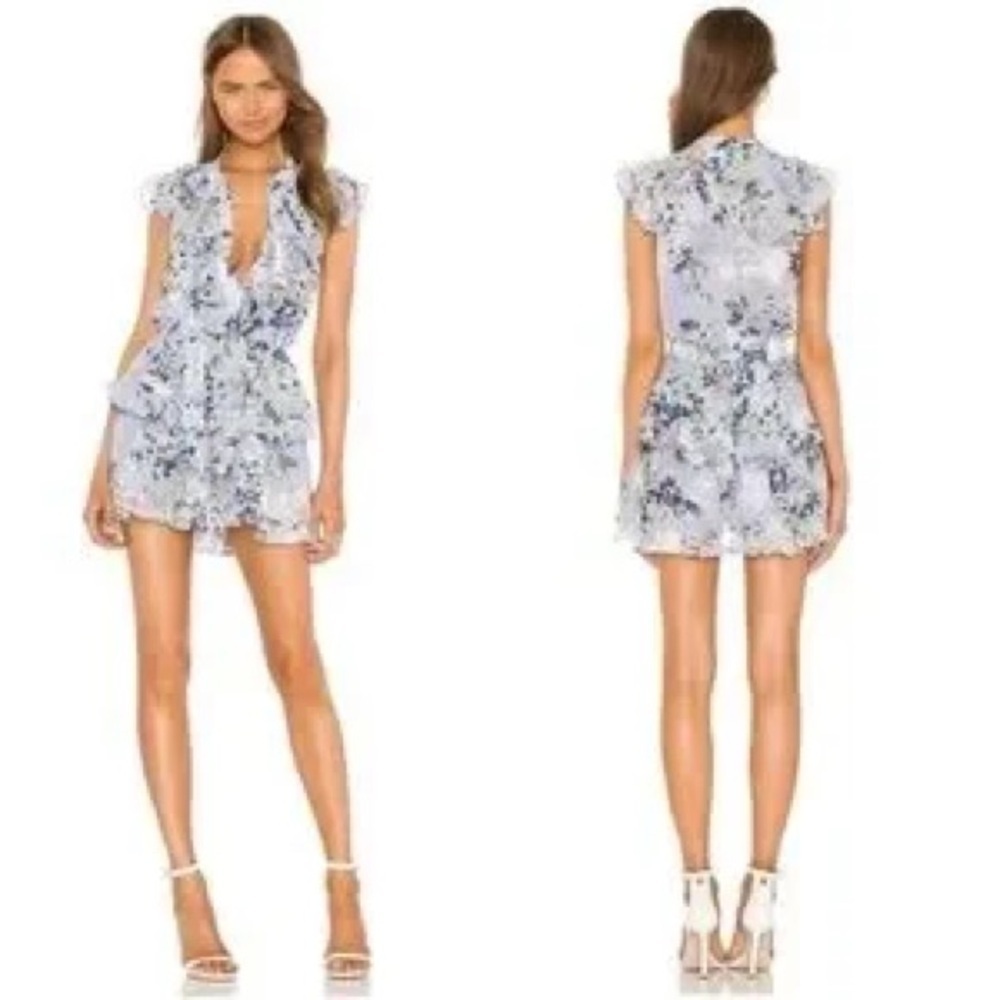 MISA Alona Floral Ruffle Mini Dress Purple Sundress Vacation Party Garden S Trip - Picture 2 of 15